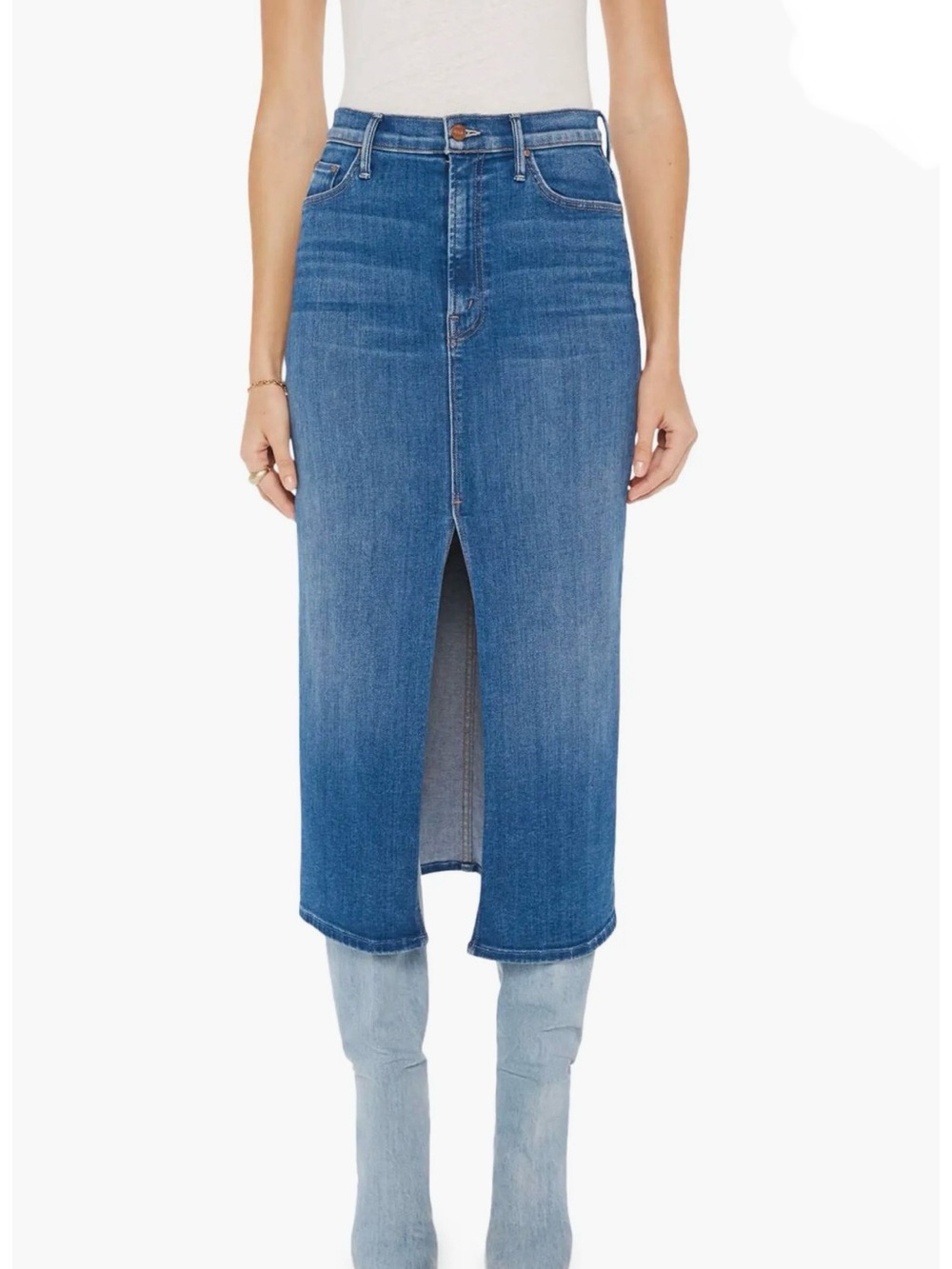 Mother the reverse pencil pusher midi denim skirt size 26 high waist
